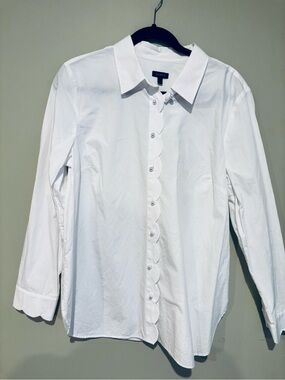 Talbots Women's White Scallop-Trim Pearl Button-Down Shirt